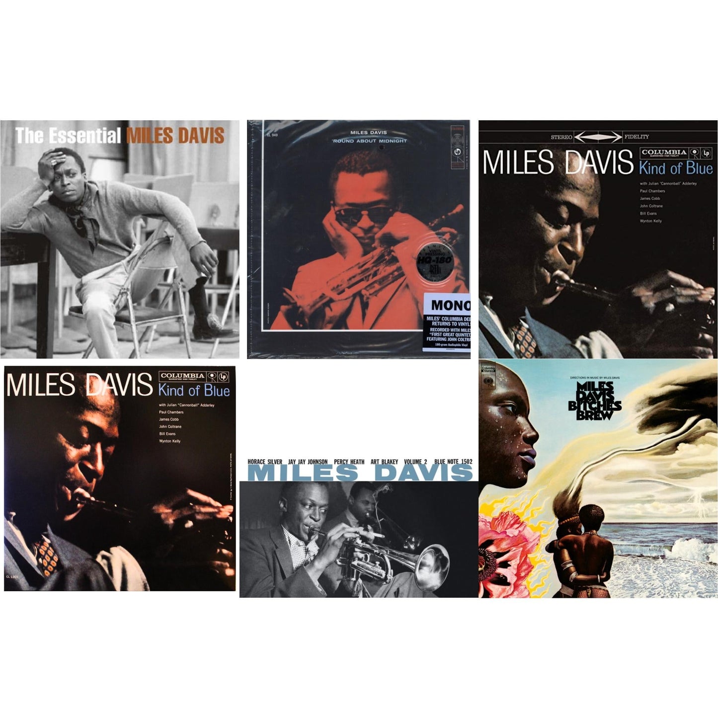 Miles Davis - Bitches Brew (2LP/140G) & Volume 2 (Blue Note Classic LP Vinyl Series) & Kind Of Blue (180G) & Round About Midnight (180G/Mono) & Kind Of Blue (Mono) & Essential Miles Davis (2LP)
