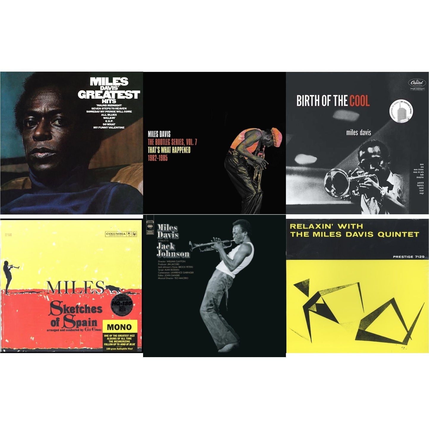 Miles Davis - Relaxin With The Miles Davis Quintet & Tribute To Jack Johnson (140G/Dl Insert) & Bootleg Series Vol. 7: That’S What Happened 1982-1985 (2LP/White Vinyl) & Birth Of The Cool & Sketches Of Spain (Mono) & Greatest Hits (1969) (150G/Dl