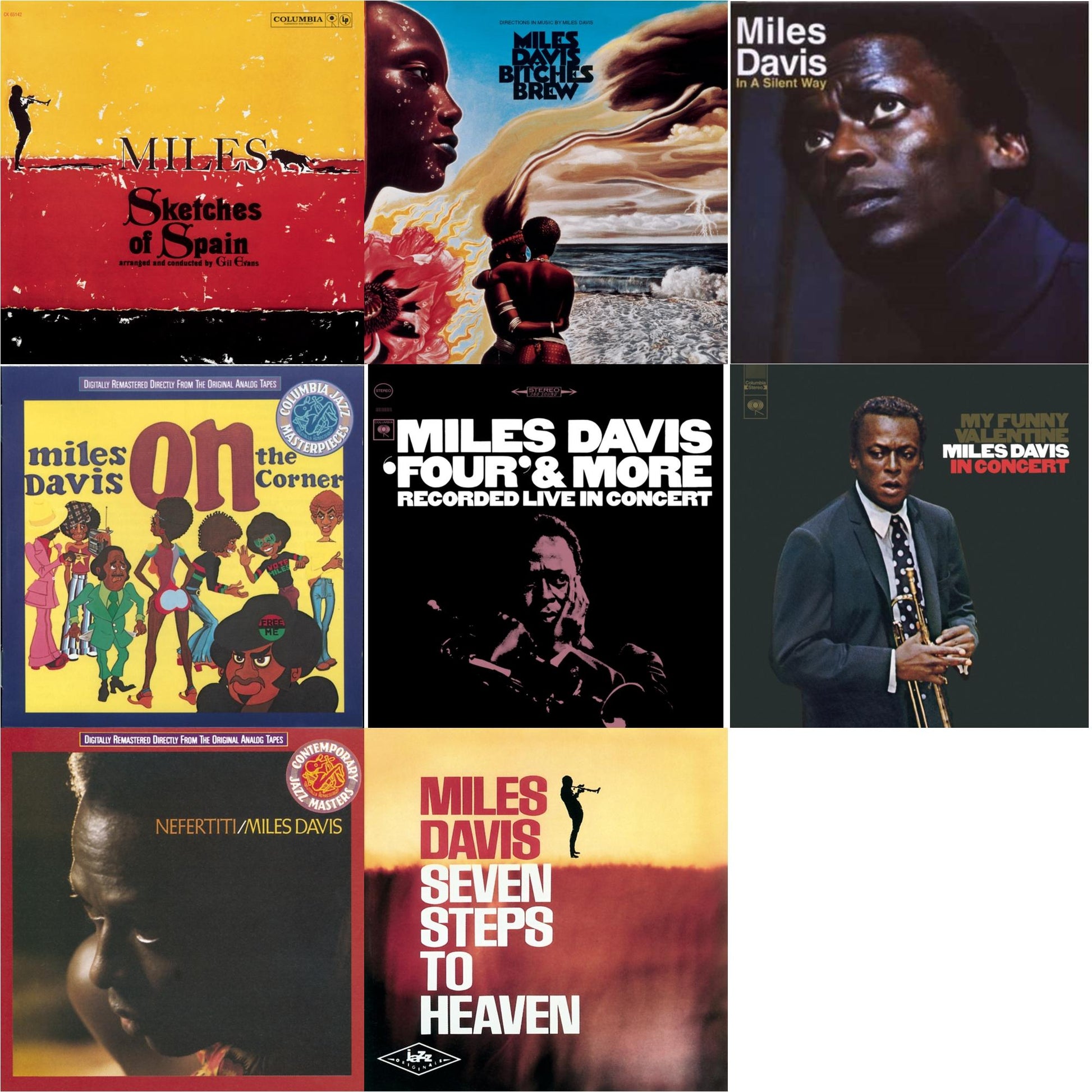 Miles Davis - Sketches Of Spain & Bitches Brew & In A Silent Way & On The Corner & Four & More & My Funny Valentine & Nefertiti & Seven Steps To Heaven - CD Bundle