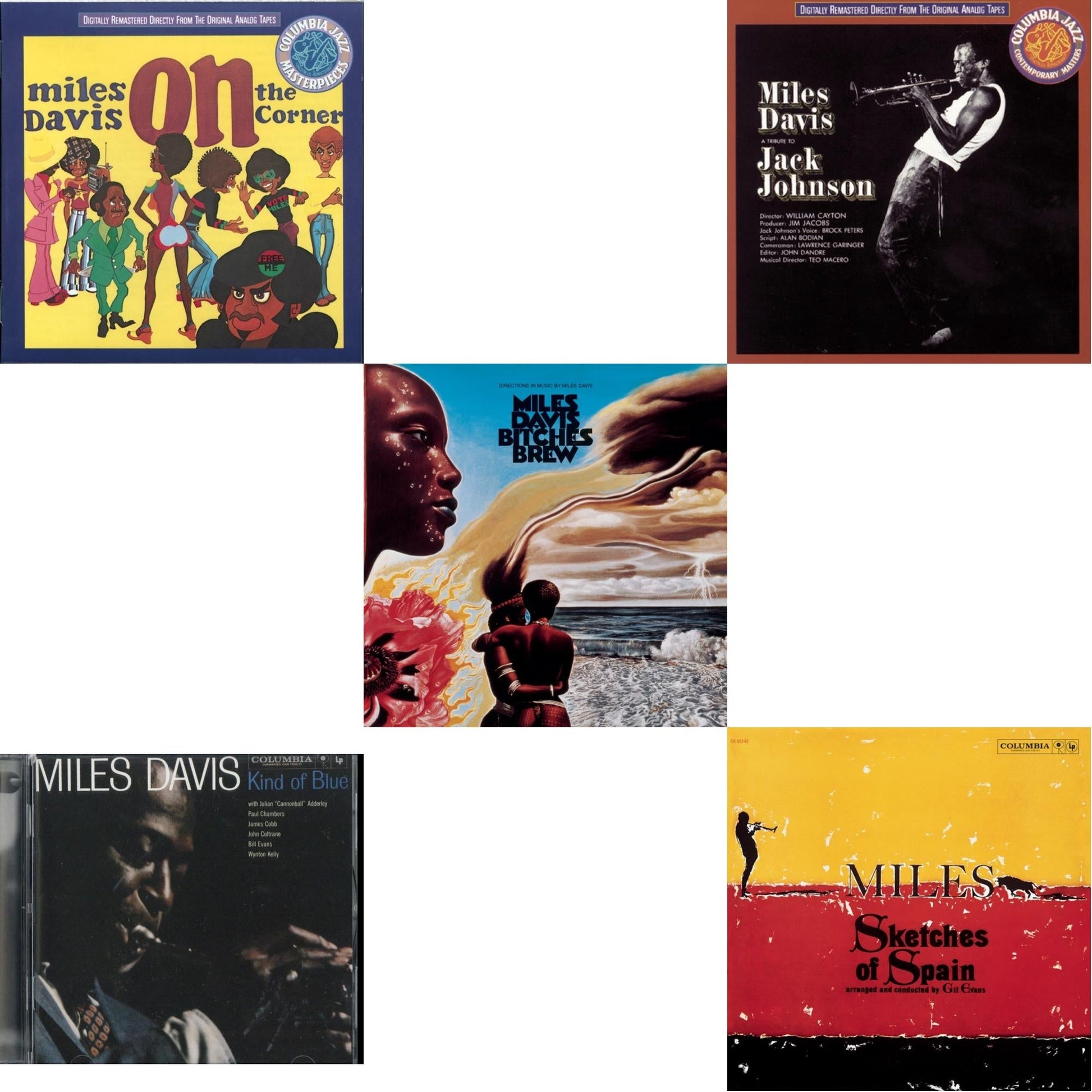 Miles Davis - Kind Of Blue & Sketches Of Spain & Bitches Brew & On The Corner & Tribute To Jack Johnson - CD Bundle