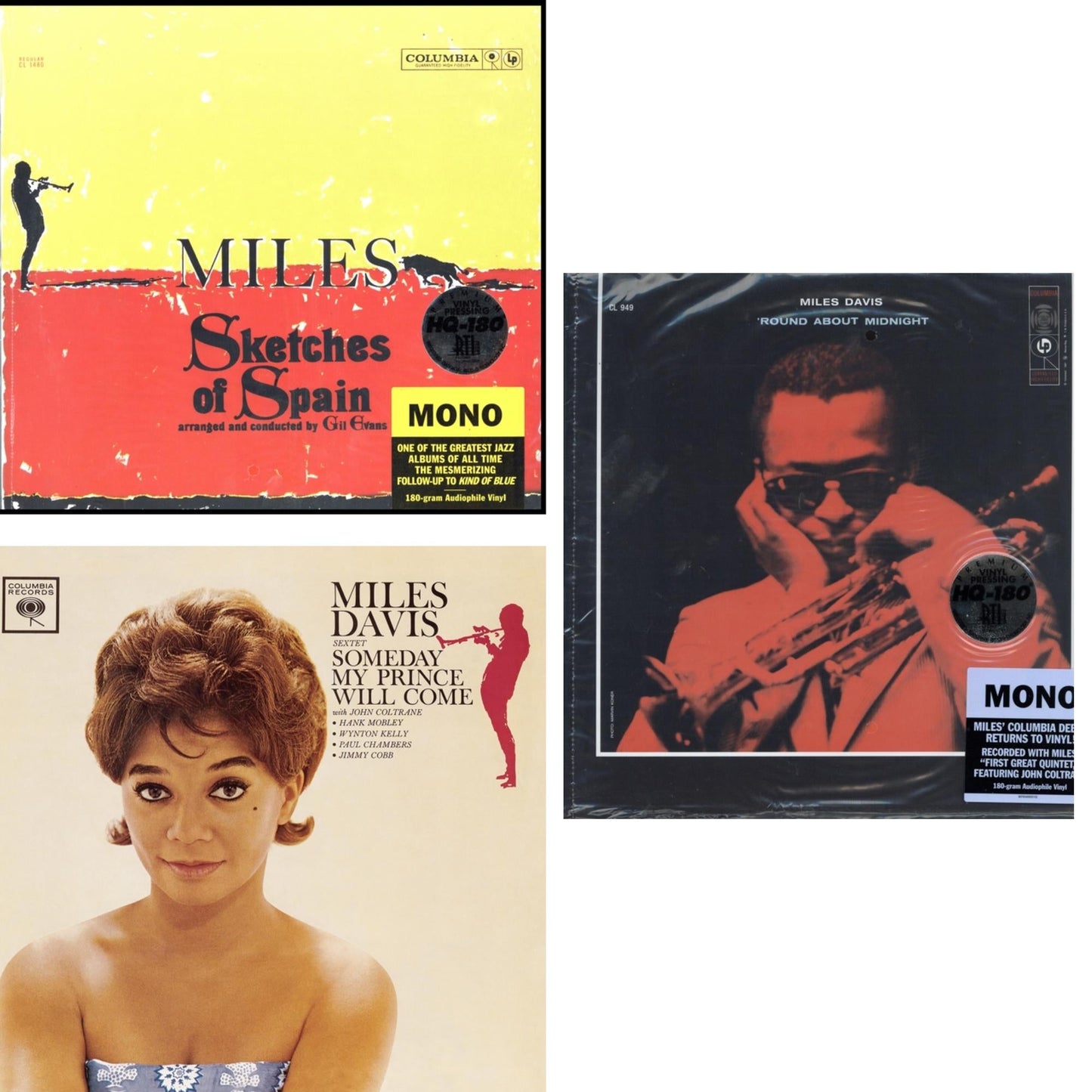 Miles Davis - Sketches Of Spain (Mono) & Round About Midnight (180G/Mono) & Someday My Prince Will Come (180G) - LP Vinyl Bundle