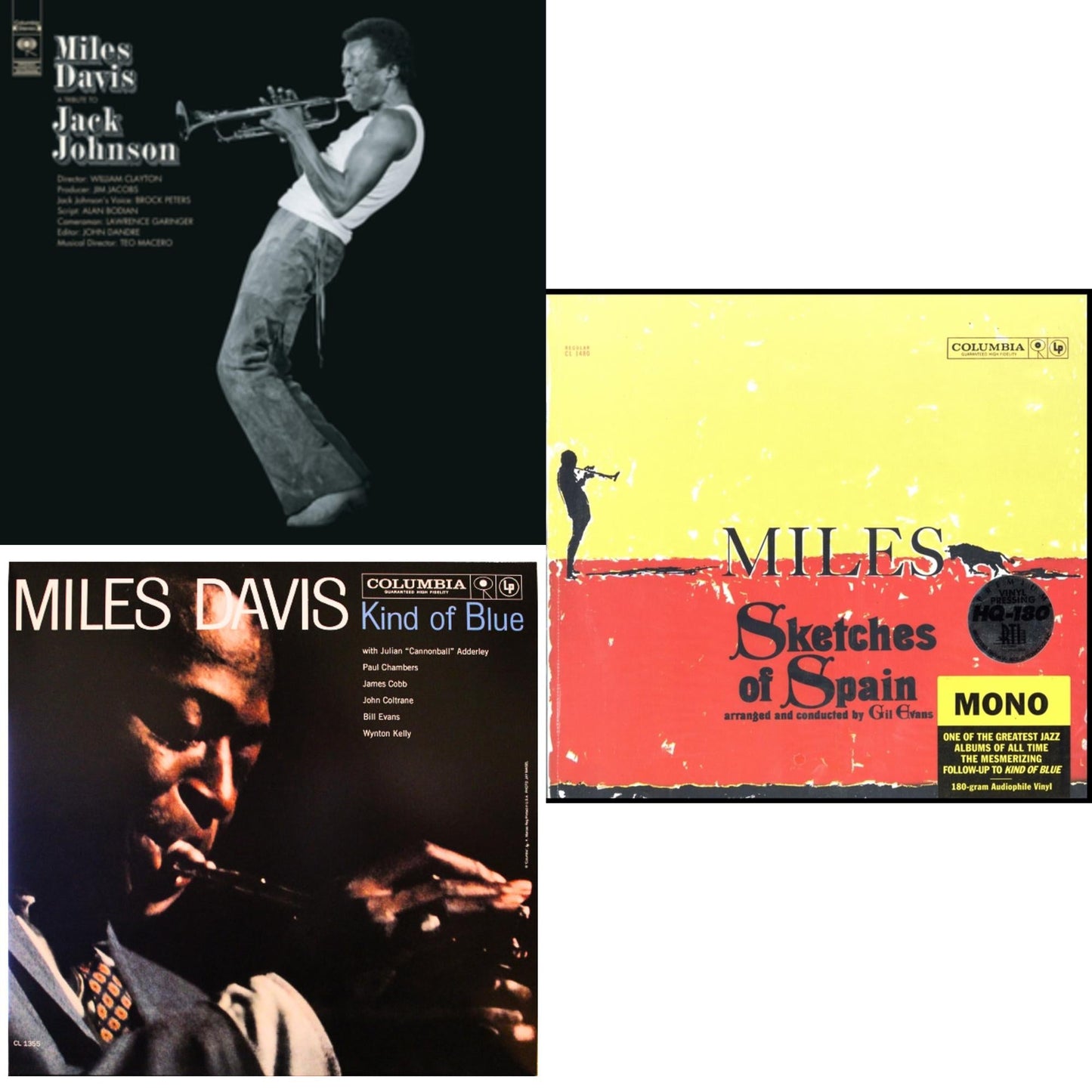 Miles Davis - Tribute To Jack Johnson (140G/Dl Insert) & Sketches Of Spain (Mono) & Kind Of Blue (Mono) - LP Vinyl Bundle
