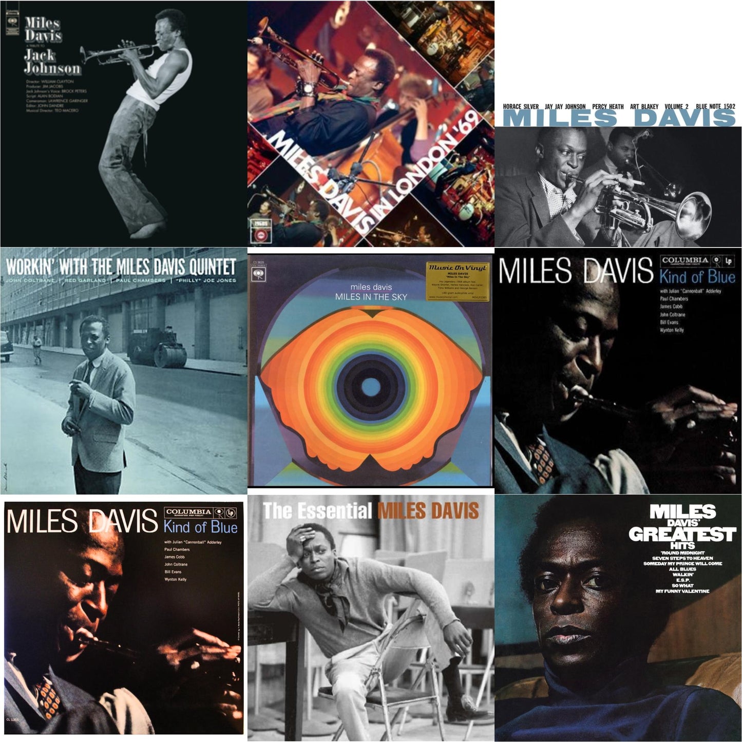 Miles Davis - Tribute To Jack Johnson (140G/Dl Insert) & Live At Ronnie Scott's 1969 & Volume 2 (Blue Note Classic LP Vinyl Series) & Workin With The Miles Davis Quintet & Miles In The Sky (180G) & Kind Of Blue & Kind Of Blue (Mono) & Essential Miles