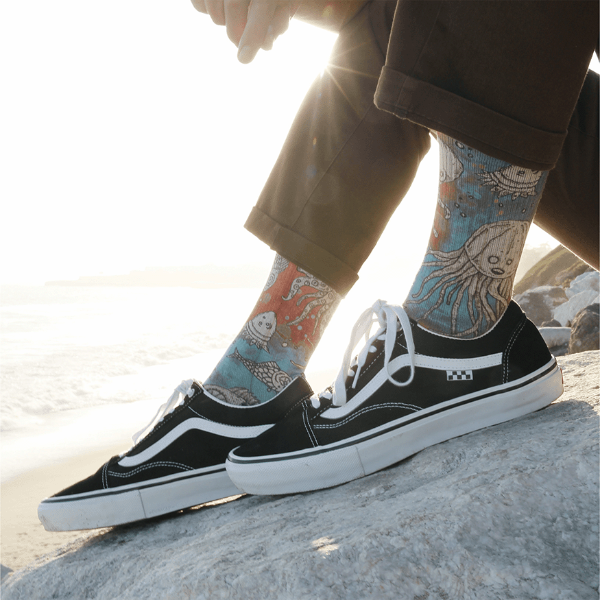 Artful Oceans Creatures Adult Crew Socks With Art By Bad Otis Link