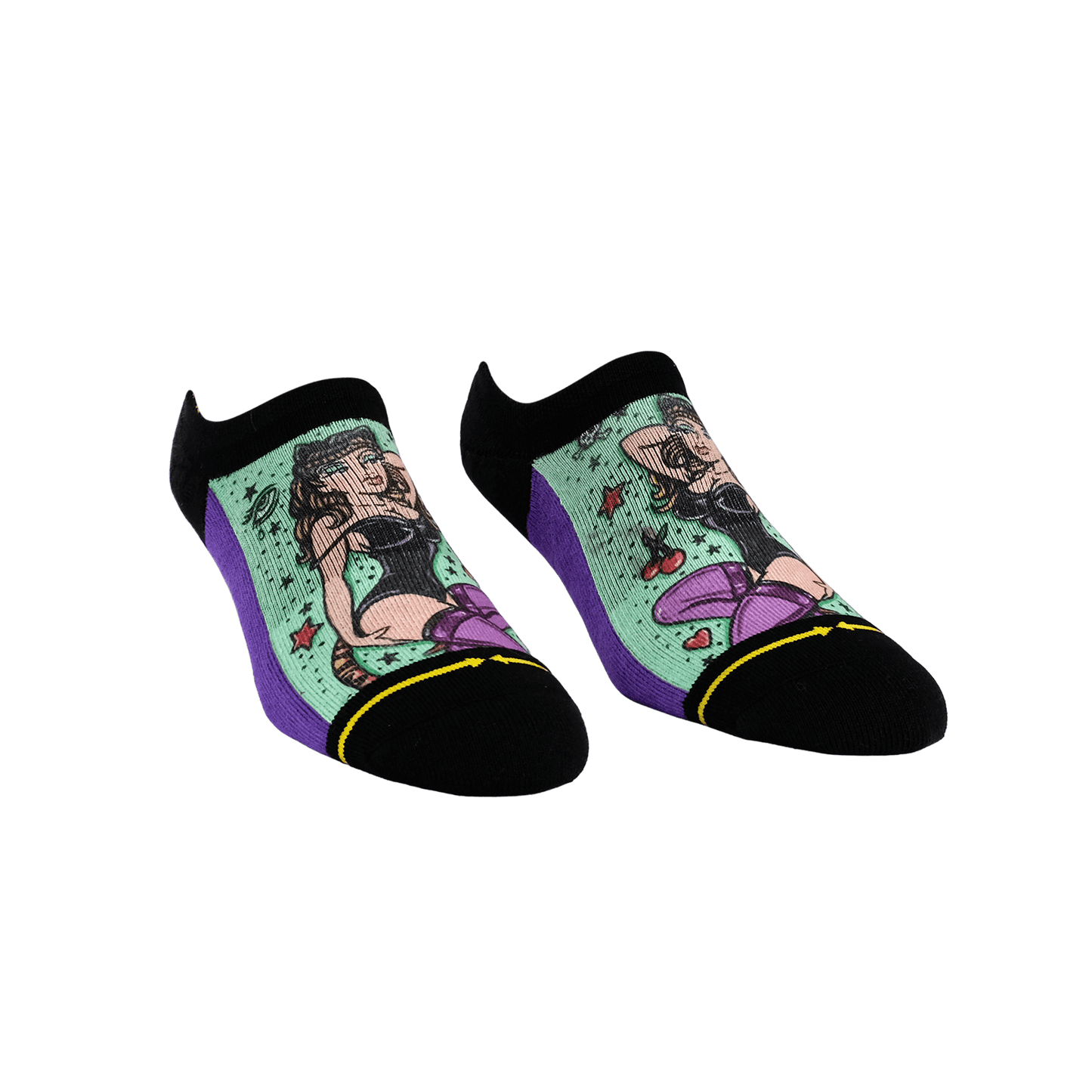 Double Trouble Kitty Adult No Show Socks With Art By Dirk Vermin