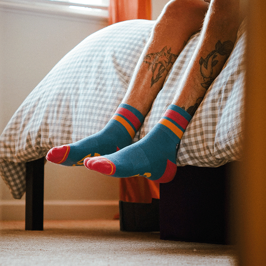 Organic Cotton Blue/Coral Adult Quarter Crew Socks
