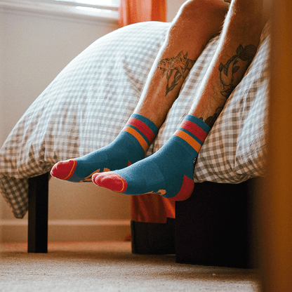 Organic Cotton Blue/Coral Adult Quarter Crew Socks