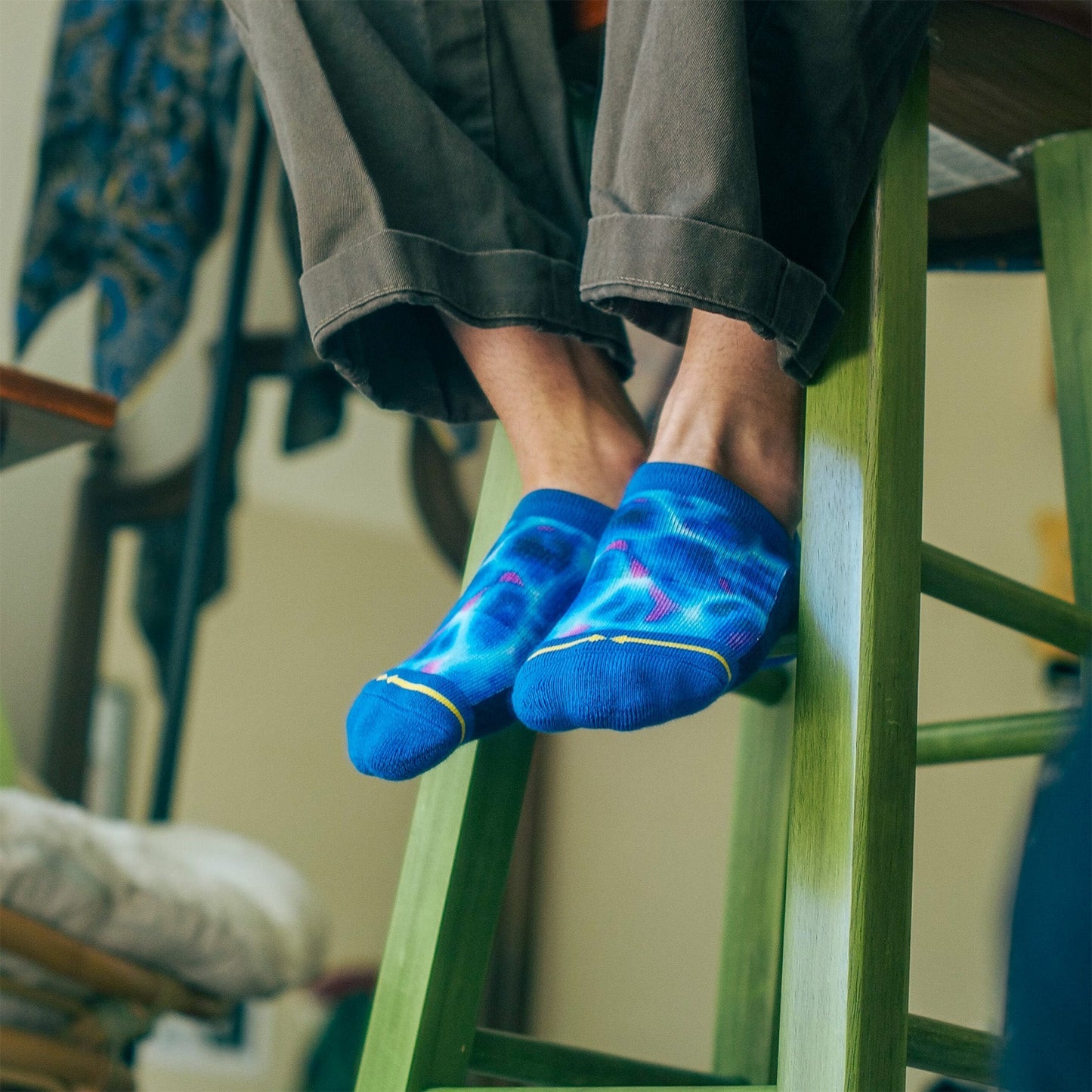 Blue Water Adult No Show Socks With Art By Daniel Jean-Baptiste