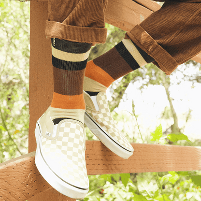 Spidey Brown Bamboo Stripes Adult Crew Sock
