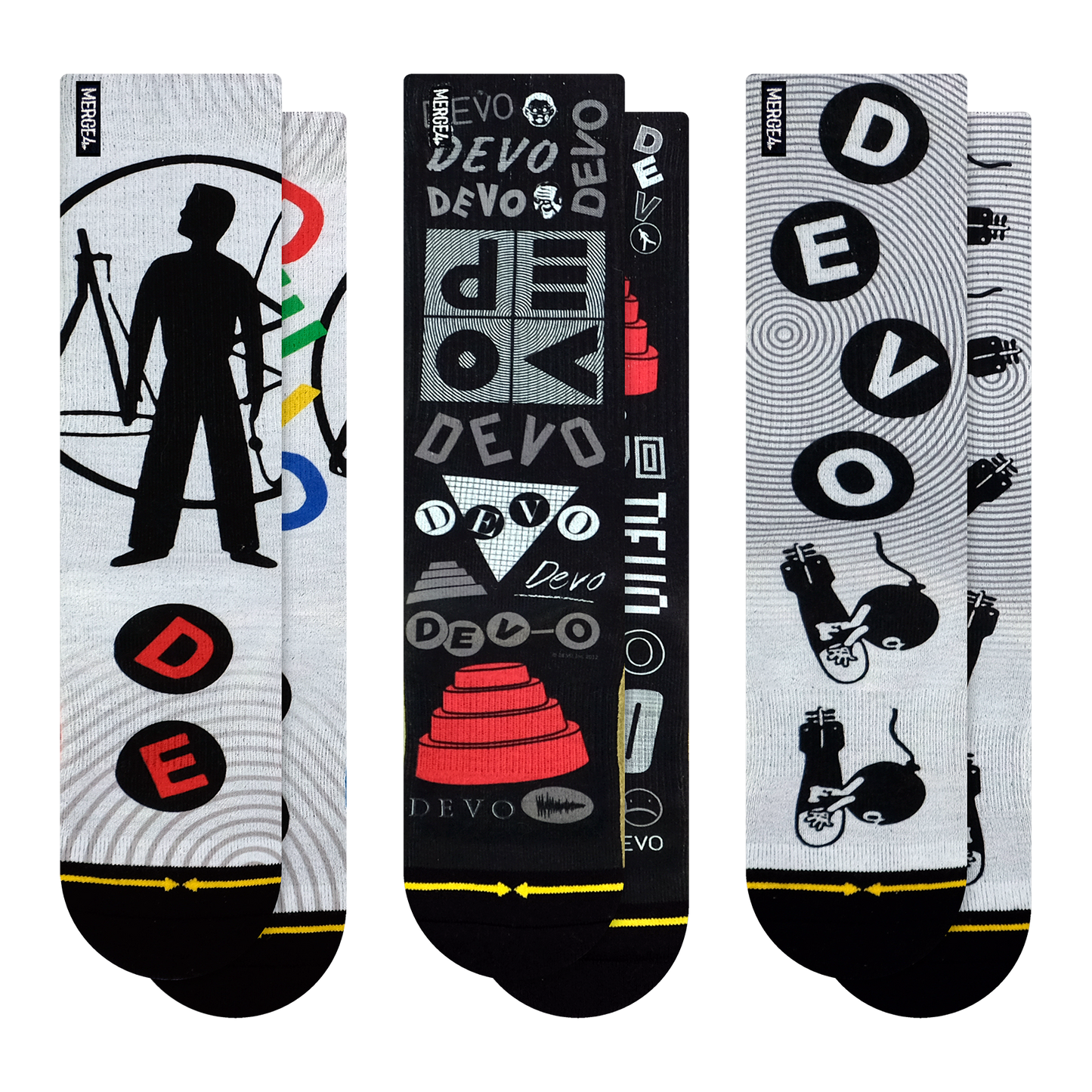 DEVO Black White and Red Adult Crew Socks 3-Pack