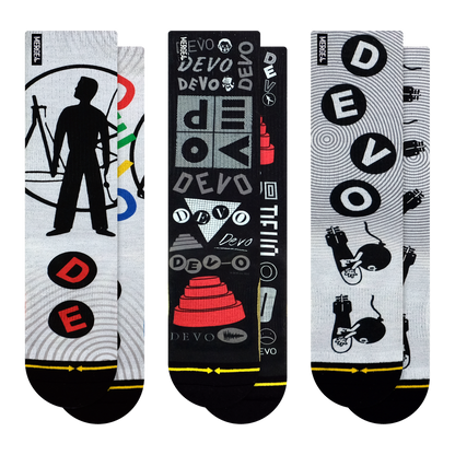 DEVO Black White and Red Adult Crew Socks 3-Pack