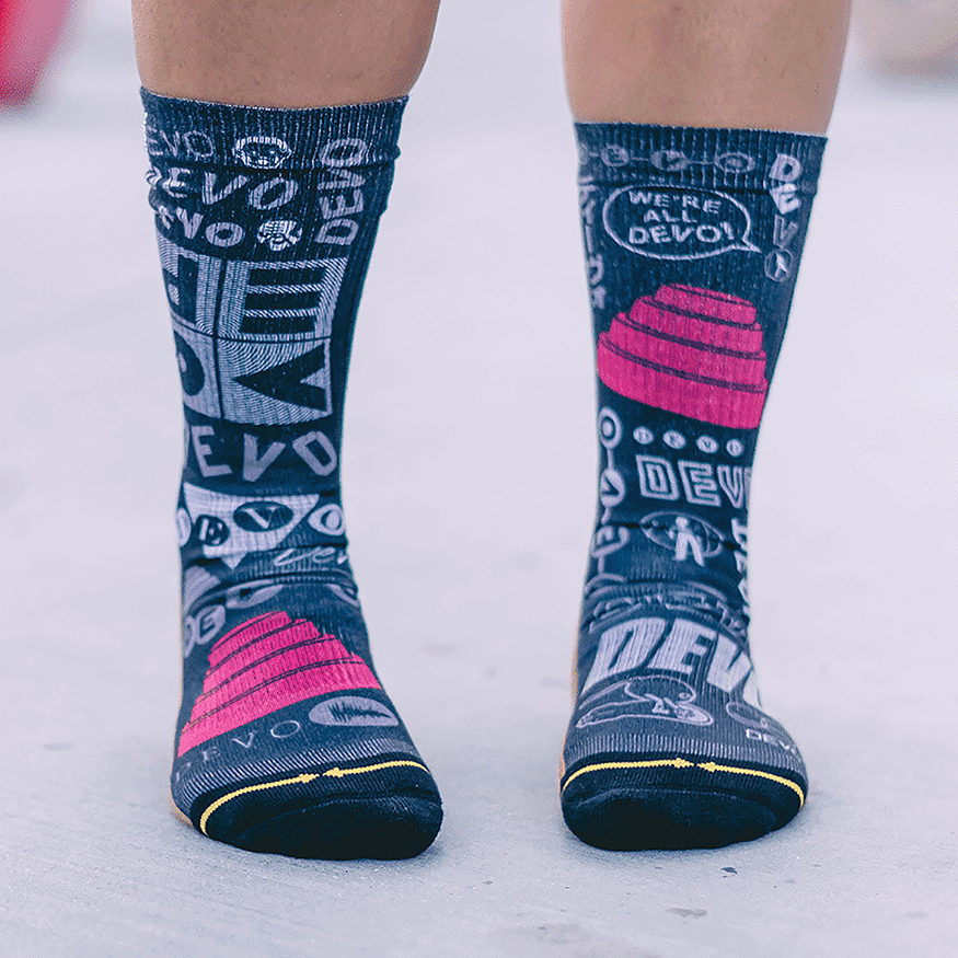 DEVO Black White and Red Adult Crew Socks 3-Pack