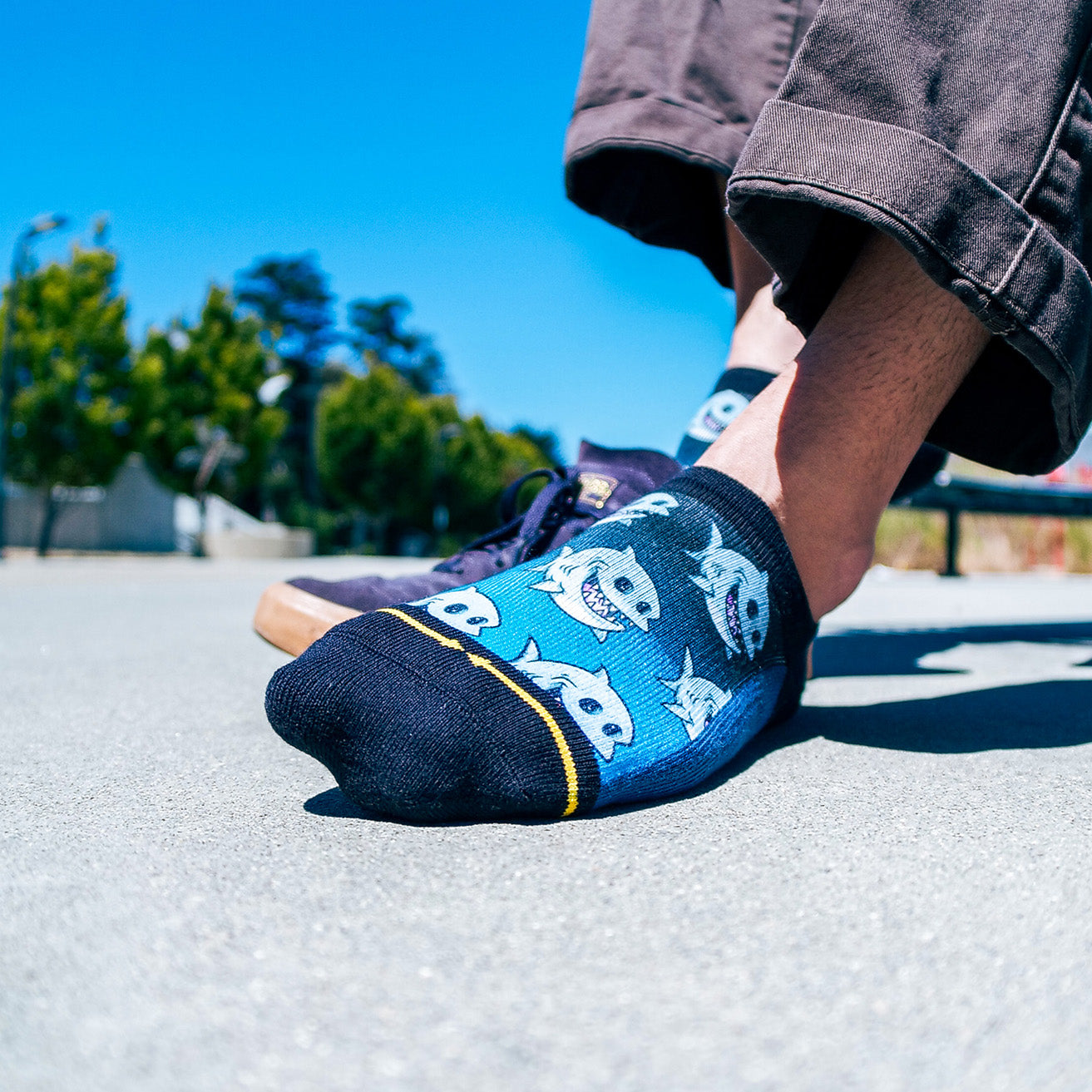 Fat Shark Adult No Show Socks With Art By Chump Magic