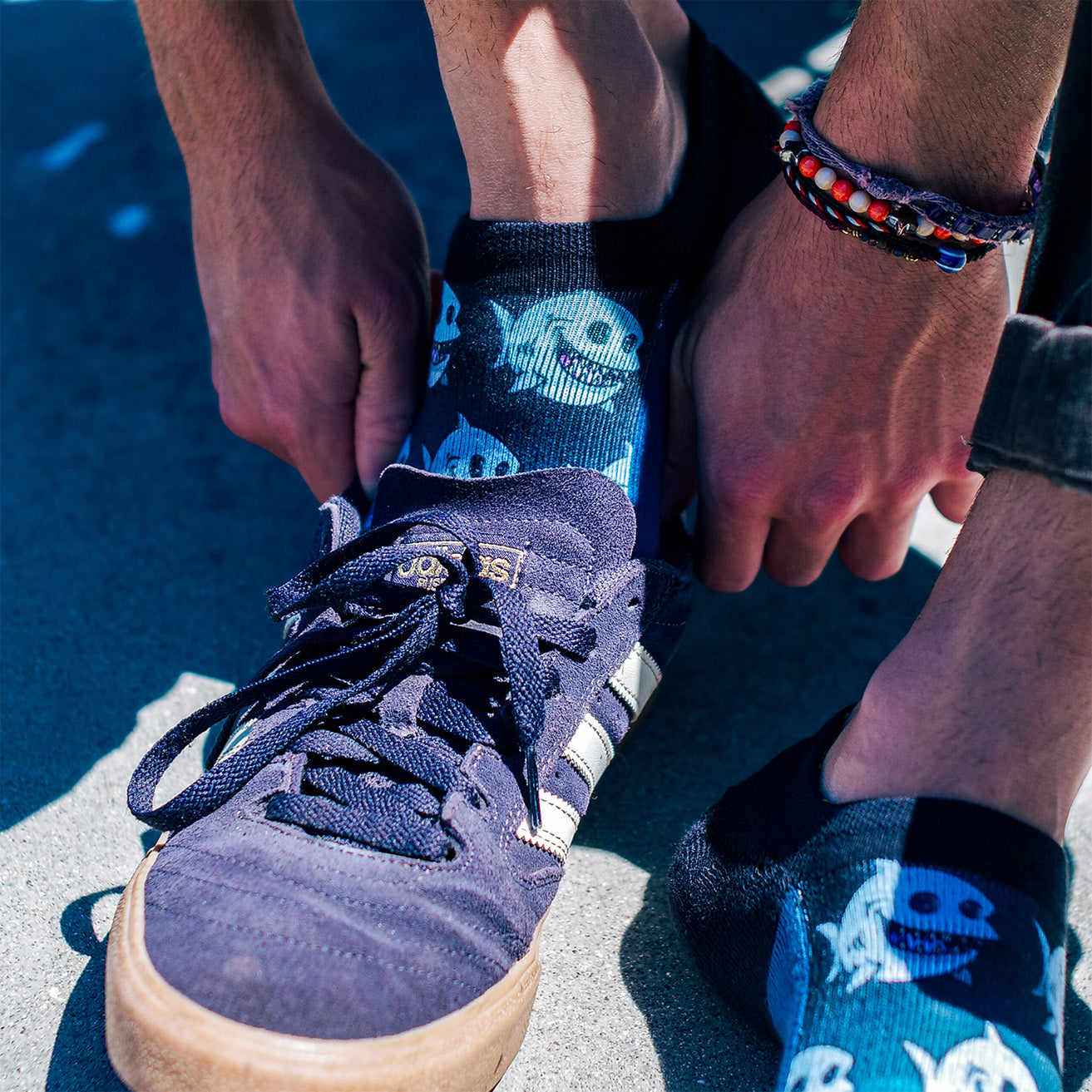 Fat Shark Adult No Show Socks With Art By Chump Magic