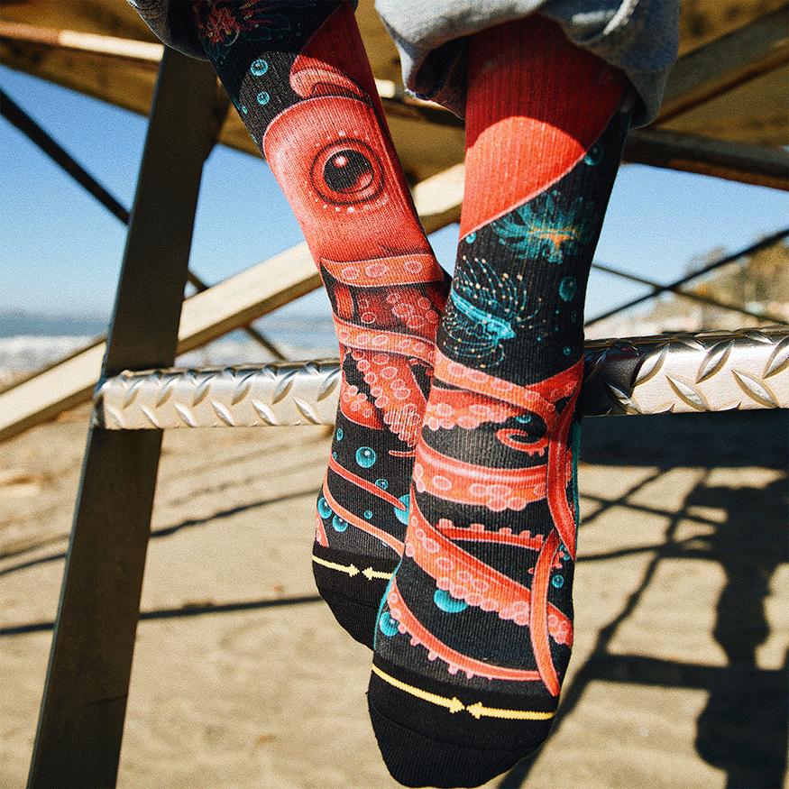 Giant Strawberry Squid Adult Crew Socks With Art From Umijoo