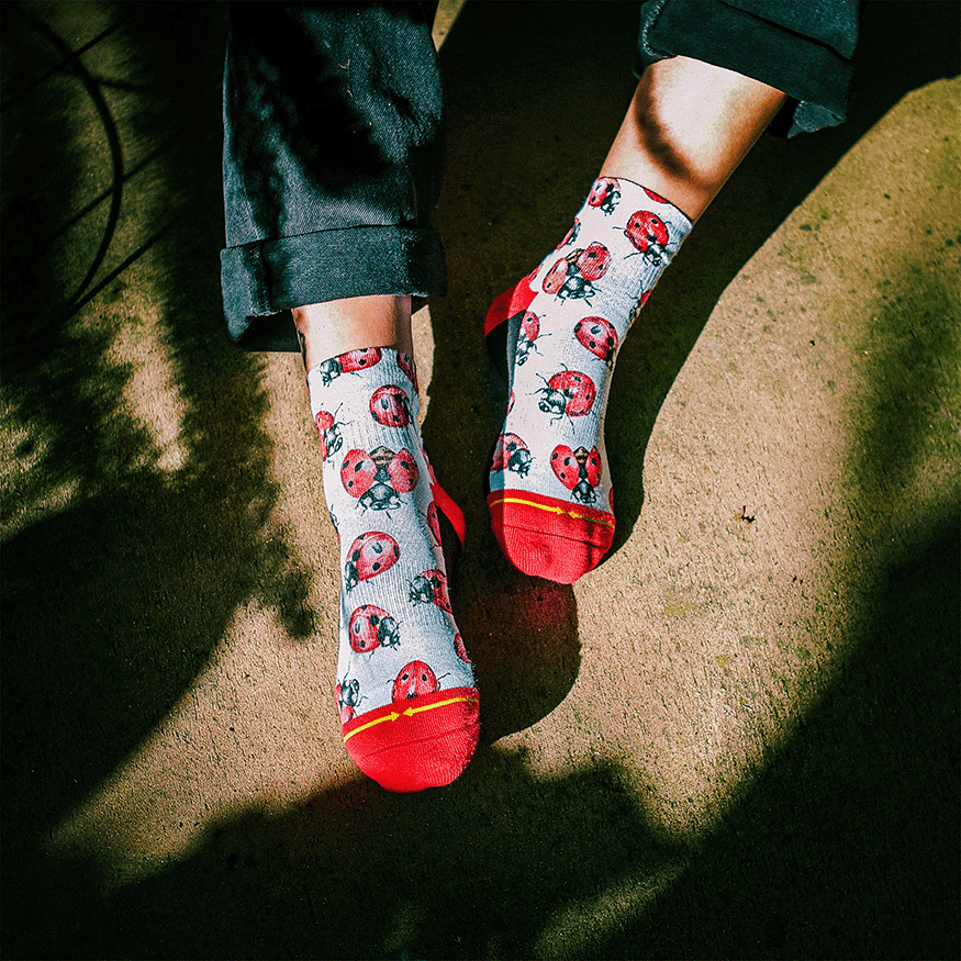 Lady Bugs Adult Quarter Crew Socks with Art by Hanna Minck