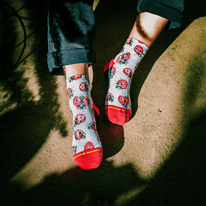 Lady Bugs Adult Quarter Crew Socks with Art by Hanna Minck