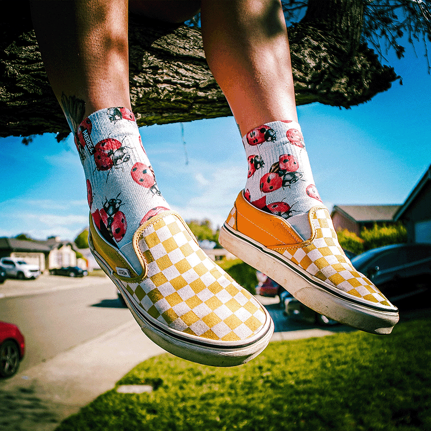 Lady Bugs Adult Quarter Crew Socks with Art by Hanna Minck