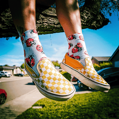 Lady Bugs Adult Quarter Crew Socks with Art by Hanna Minck