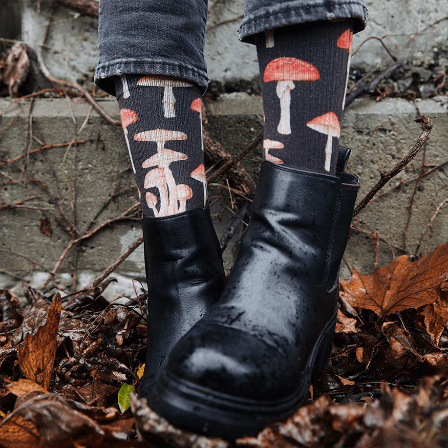 Mushrooms Adult Crew Socks With Art By Hanna Minck