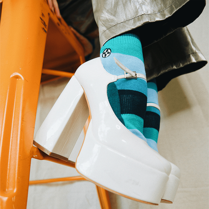 Ocean Bamboo Stripes Adult Crew Socks With Art By Spidey De Montrond