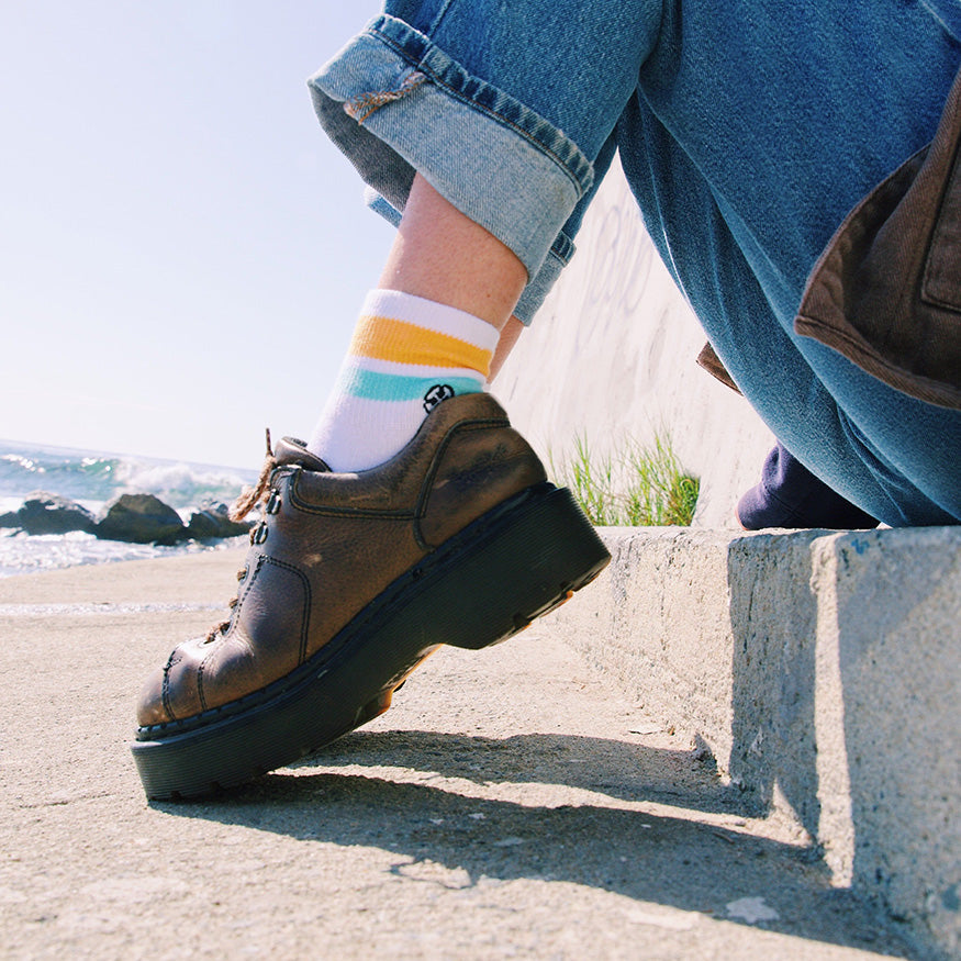 Organic Cotton White/Orange Adult Quarter Crew Socks