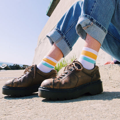 Organic Cotton White/Orange Adult Quarter Crew Socks