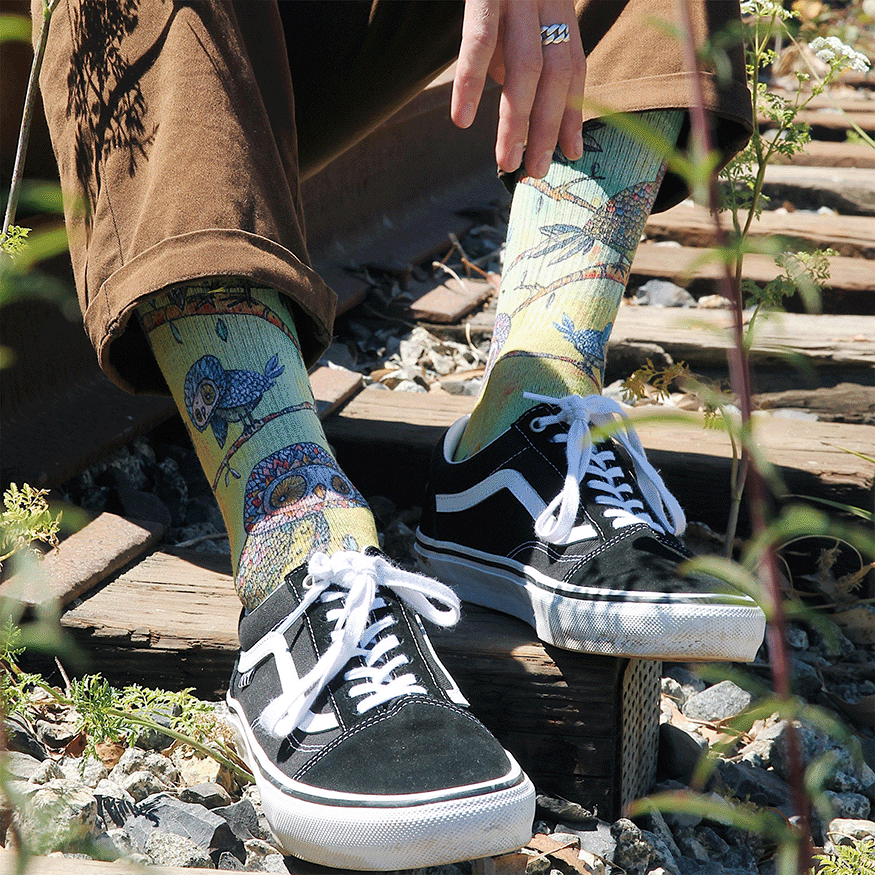 Owls Animal Adult Crew Socks With Art By Bad Otis Link