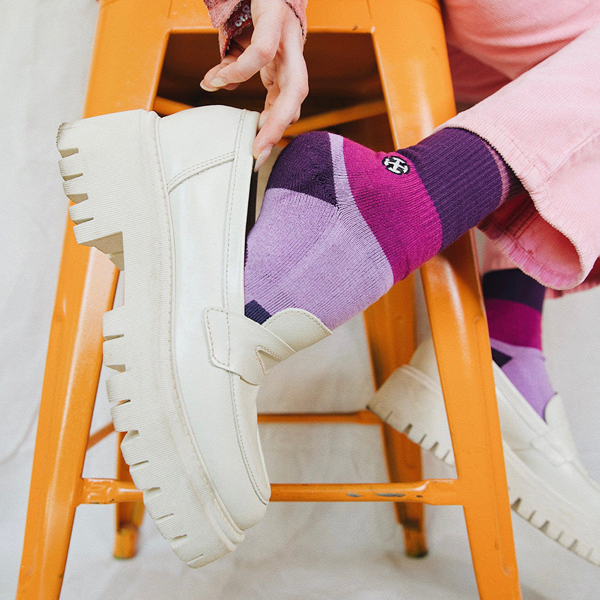 Purple Stripe Bamboo Adult Crew Socks by Spidey