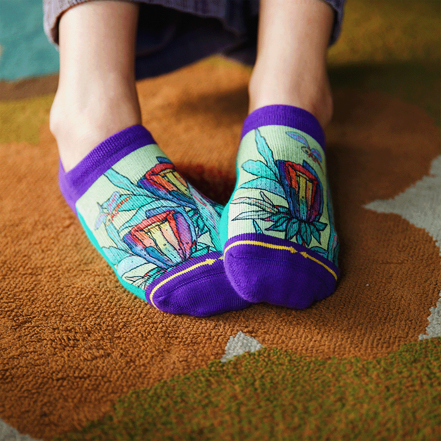 Rainbow Flower Adult No Show Socks With Art By Bad Otis Link
