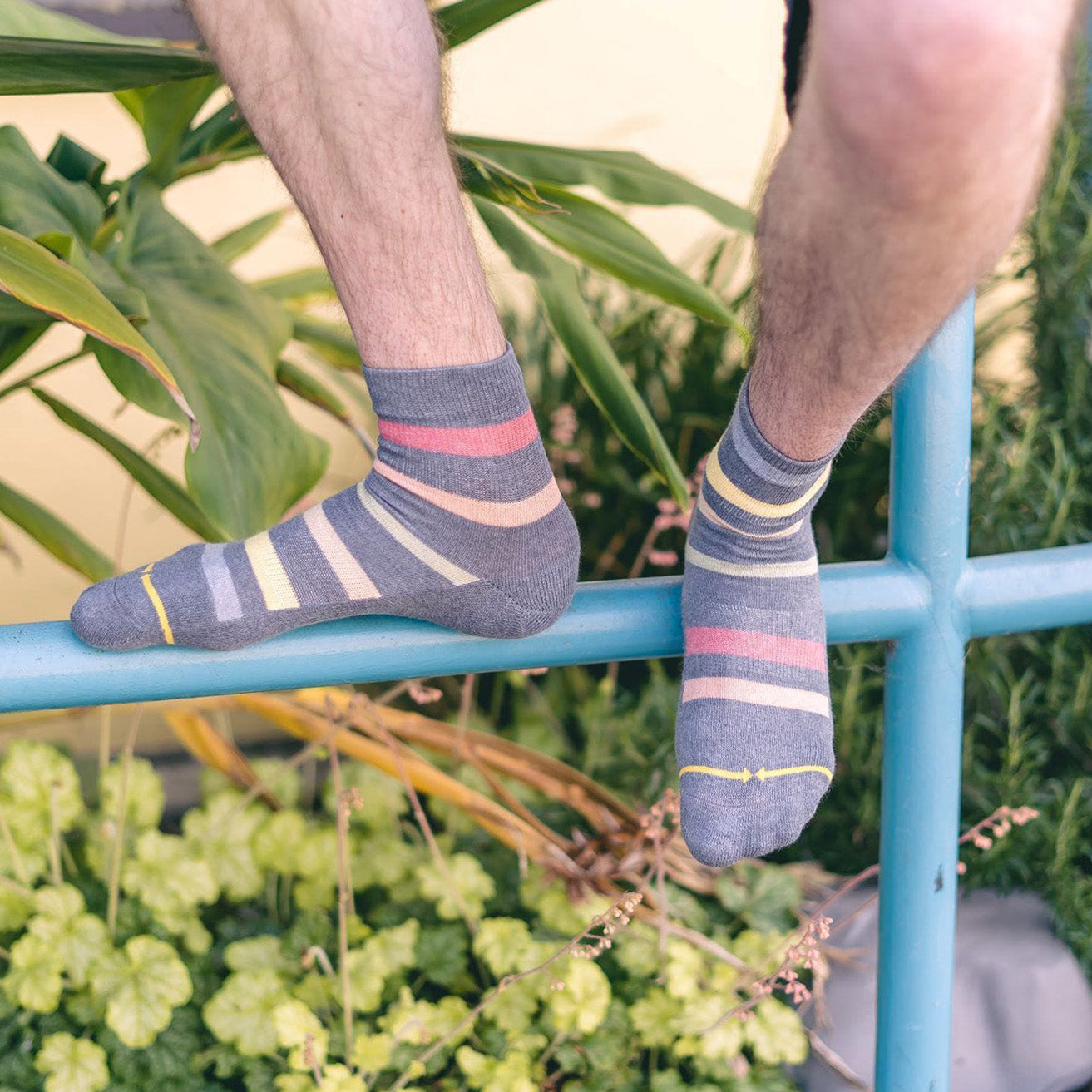 Rhythm Stripe Plant Dye Quarter Adult Crew Socks