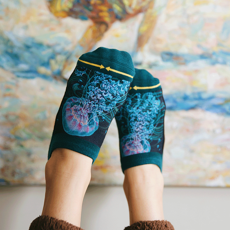 Sea Jellies Adult No Show Socks With Art By Caia Koopman