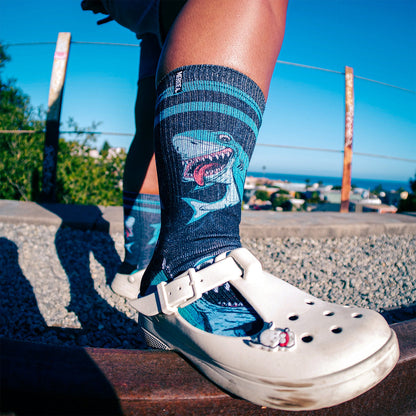 Sharks Art By Skateboarding Hall of Famer Steve Caballero & Hanna Minck Adult Crew Socks