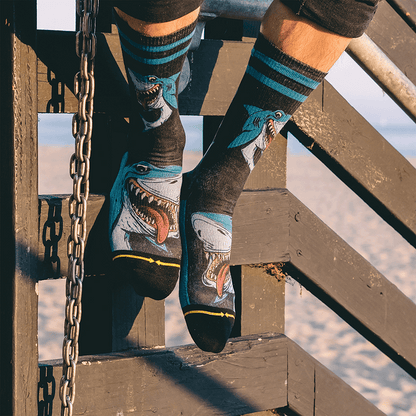 Sharks Art By Skateboarding Hall of Famer Steve Caballero & Hanna Minck Adult Crew Socks