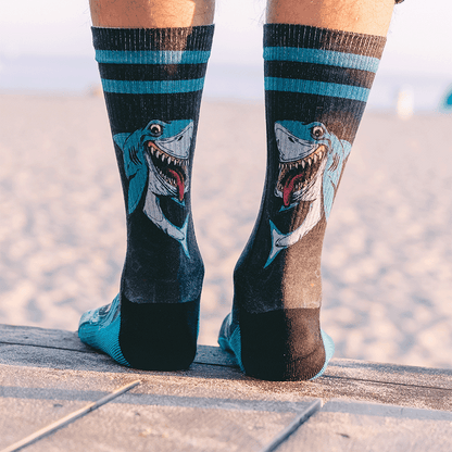 Sharks Art By Skateboarding Hall of Famer Steve Caballero & Hanna Minck Adult Crew Socks