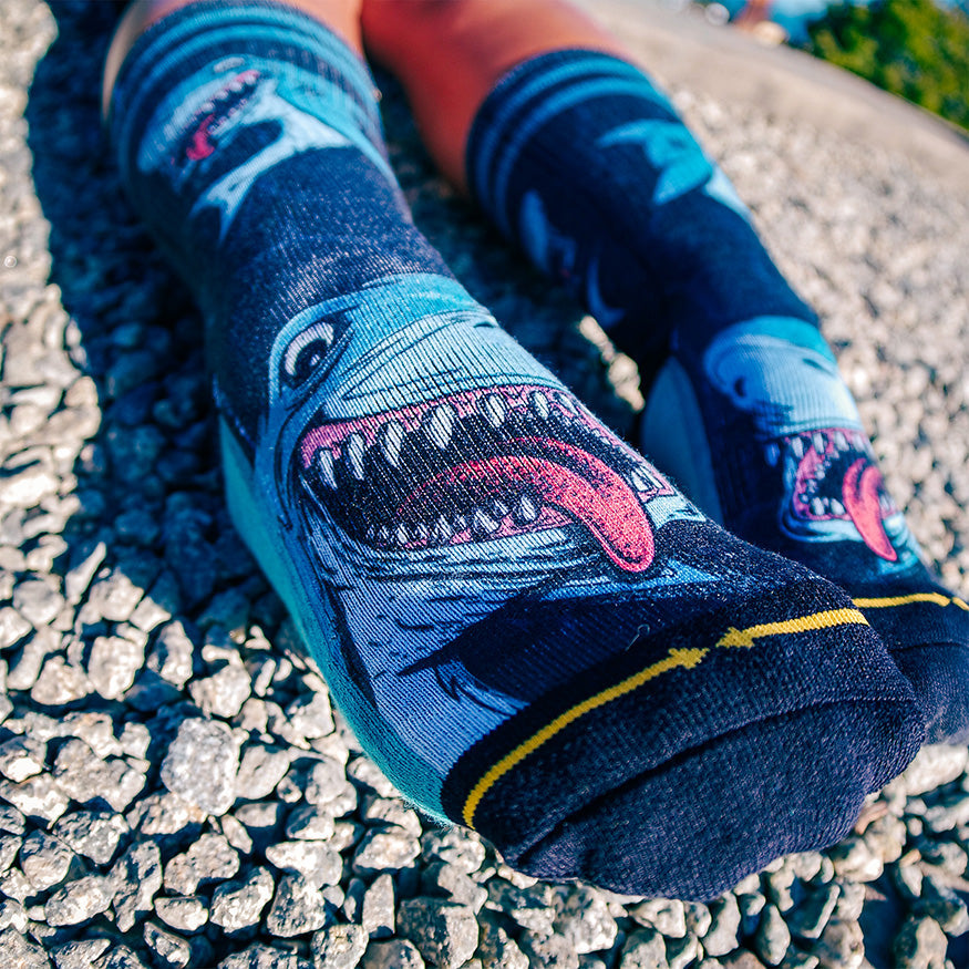 Sharks Art By Skateboarding Hall of Famer Steve Caballero & Hanna Minck Adult Crew Socks