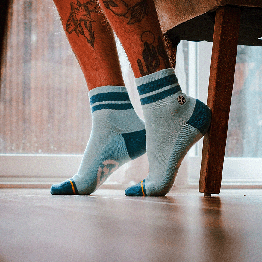 Organic Cotton Sky/Blue Adult Quarter Crew Socks