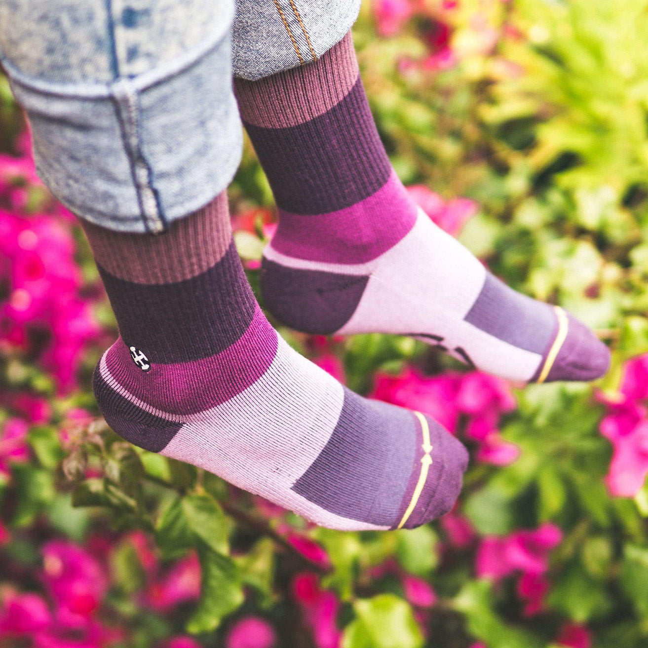 Purple Stripe Bamboo Adult Crew Socks by Spidey