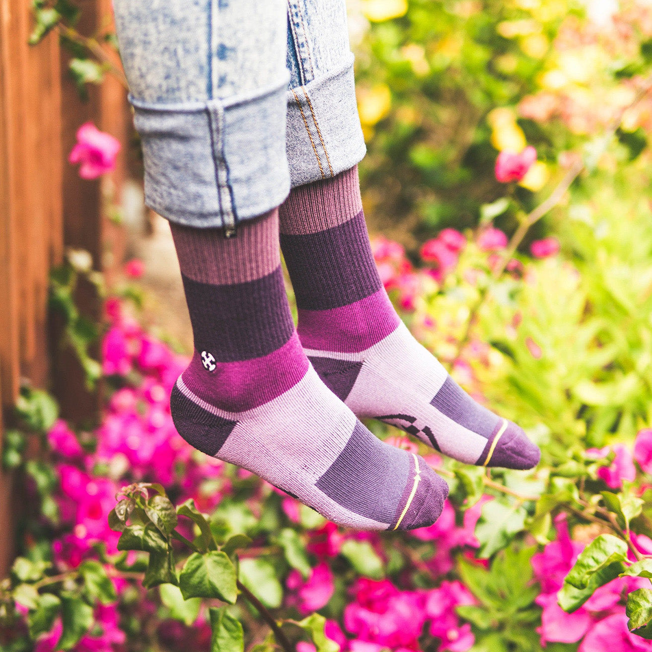 Purple Stripe Bamboo Adult Crew Socks by Spidey
