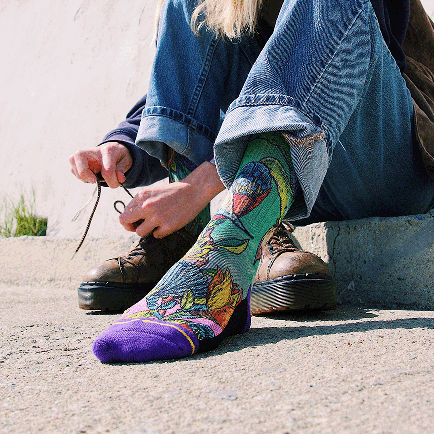 Starflower Adult Crew Socks With Art By Bad Otis Link