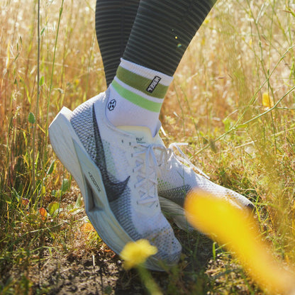 Organic Cotton White/Olive Adult Quarter Crew Socks
