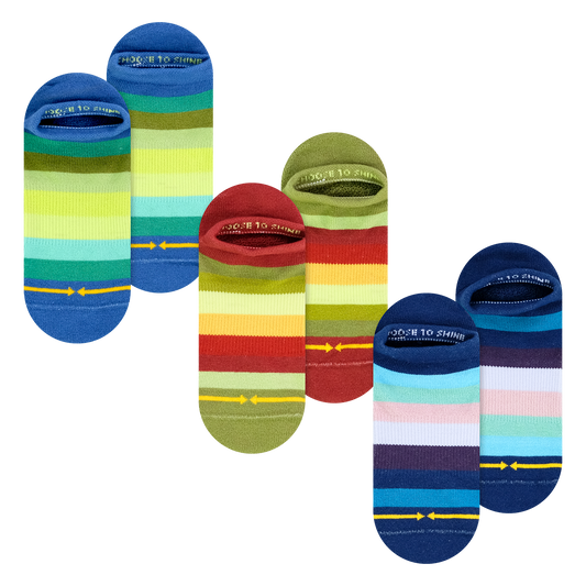 Sunset Stripes Organic Cotton Adult No Show Socks 3-Pack