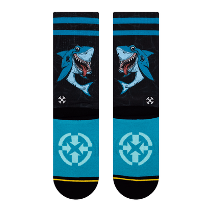 Sharks Art By Skateboarding Hall of Famer Steve Caballero & Hanna Minck Adult Crew Socks