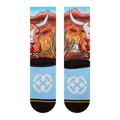 Bull Adult Crew Socks with Art by Kaia Myall