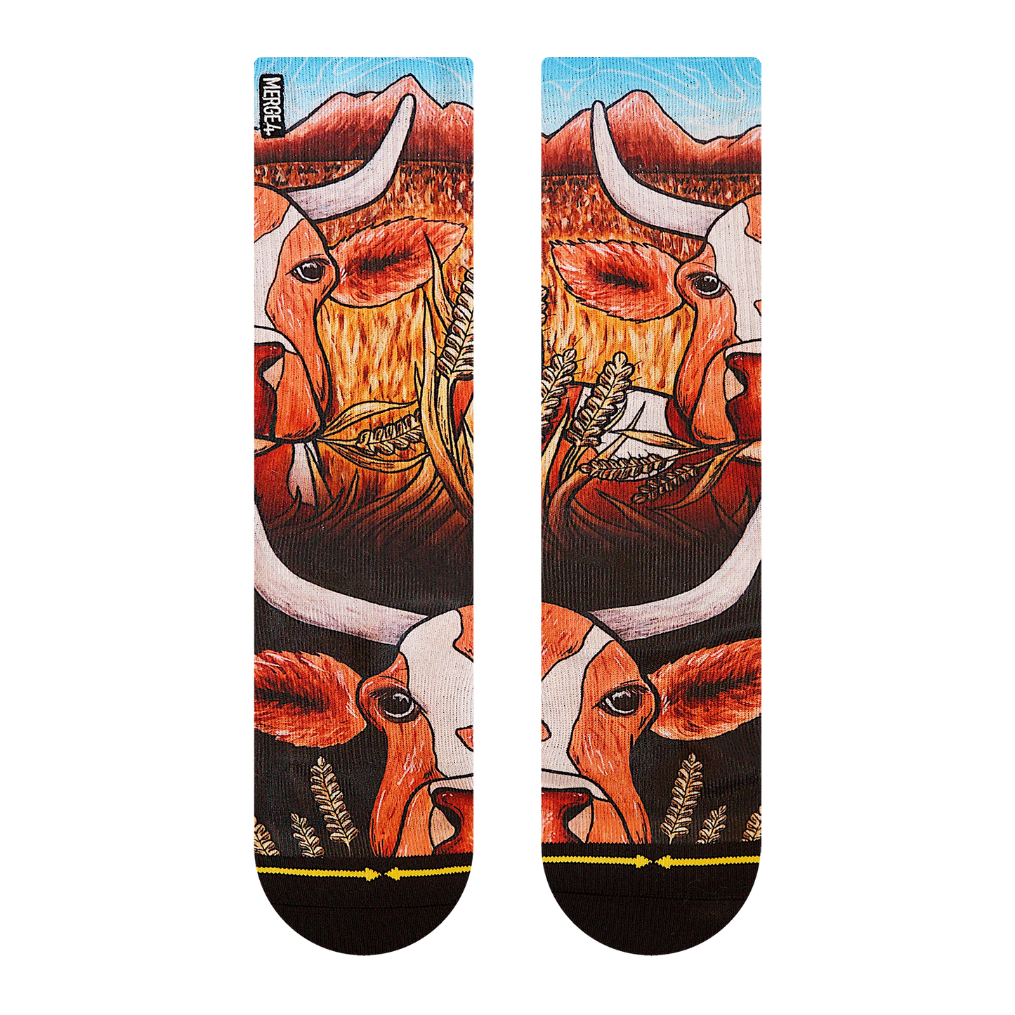 Bull Adult Crew Socks with Art by Kaia Myall