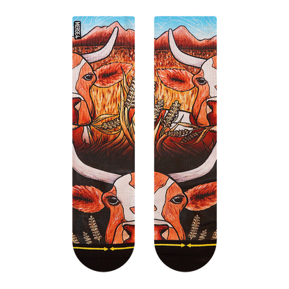 Bull Adult Crew Socks with Art by Kaia Myall