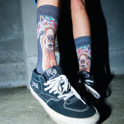 Alpaca Farm Animal Adult Crew Socks With Art By Lee Keller