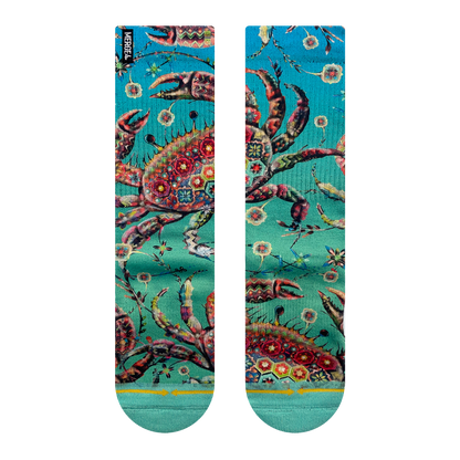 Barrio Crab Adult Crew Socks with Art by Max Ehrman