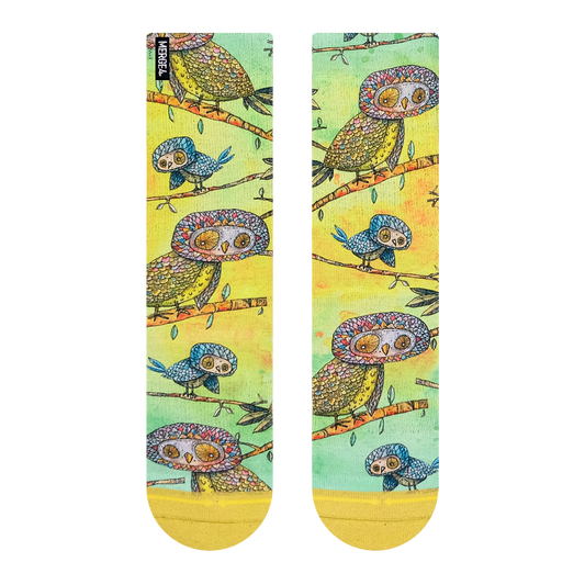 Owls Animal Adult Crew Socks With Art By Bad Otis Link