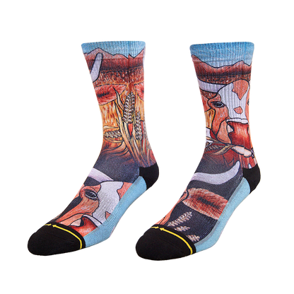 Bull Adult Crew Socks with Art by Kaia Myall